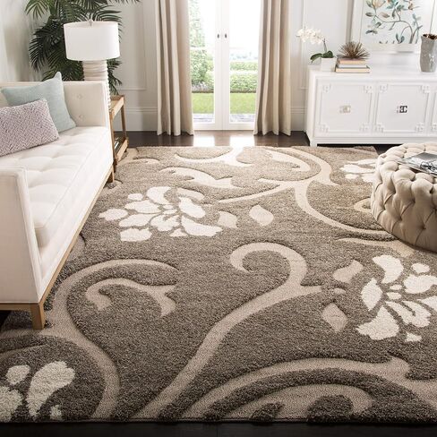 SAFAVIEH Florida Shag Collection Area Rug - 8' x 10', Smoke & Beige, Floral Design, Non-Shedding & Easy Care, 1.2-inch Thick Ideal for High Traffic Areas in Living Room, Bedroom (SG464-7913) in Saudi Arabia