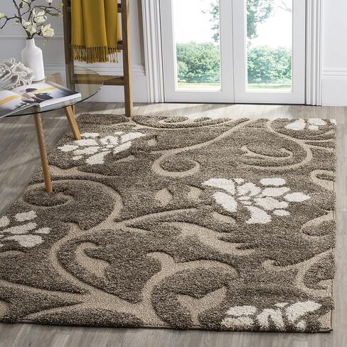 SAFAVIEH Florida Shag Collection Area Rug - 8' x 10', Smoke & Beige, Floral Design, Non-Shedding & Easy Care, 1.2-inch Thick Ideal for High Traffic Areas in Living Room, Bedroom (SG464-7913) in Saudi Arabia