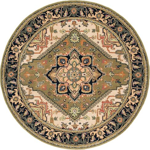 مجموعة تراث SAFAVIEH مقاس 6 بوصات أخضر مستدير/بني فاتح HG625Y مصنوع يدويًا من الصوف الشرقي الفاخر لغرفة المعيشة وغرفة النوم ومنطقة الردهة in Saudi Arabia
