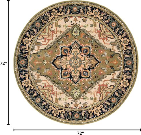 مجموعة تراث SAFAVIEH مقاس 6 بوصات أخضر مستدير/بني فاتح HG625Y مصنوع يدويًا من الصوف الشرقي الفاخر لغرفة المعيشة وغرفة النوم ومنطقة الردهة in Saudi Arabia