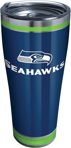 كوب Tervis NFL Seattle Seahawks-Touchdown معزول مع غطاء مطرقة شفاف وأسود، 30 أونصة من الفولاذ المقاوم للصدأ، فضي in Saudi Arabia