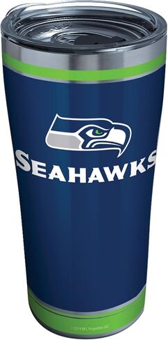 كوب Tervis NFL Seattle Seahawks-Touchdown معزول مع غطاء مطرقة شفاف وأسود، 30 أونصة من الفولاذ المقاوم للصدأ، فضي in Saudi Arabia