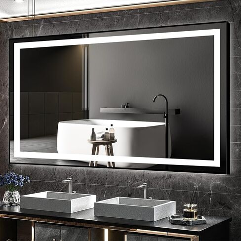 LED Lighted Bathroom Mirror Framed - 36x24 LifeSky Anti Fog Front Lit Lighted Bathroom Mirror - Wall Mounted LED Vanity Mirror Black in Saudi Arabia