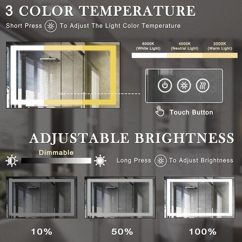 LED Lighted Bathroom Mirror Framed - 36x24 LifeSky Anti Fog Front Lit Lighted Bathroom Mirror - Wall Mounted LED Vanity Mirror Black in Saudi Arabia