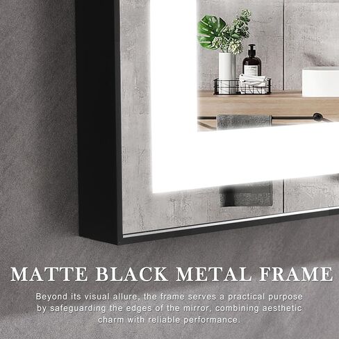 LED Lighted Bathroom Mirror Framed - 36x24 LifeSky Anti Fog Front Lit Lighted Bathroom Mirror - Wall Mounted LED Vanity Mirror Black in Saudi Arabia