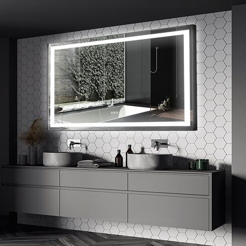 LED Lighted Bathroom Mirror Framed - 36x24 LifeSky Anti Fog Front Lit Lighted Bathroom Mirror - Wall Mounted LED Vanity Mirror Black in Saudi Arabia