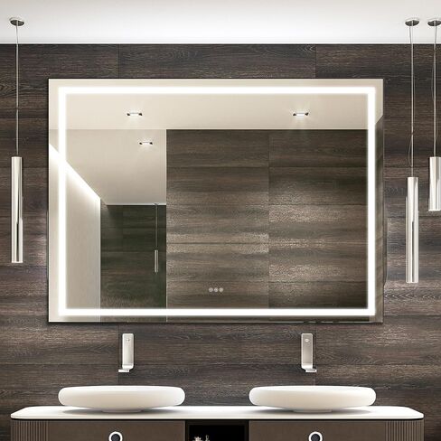 LED Lighted Bathroom Mirror Framed - 36x24 LifeSky Anti Fog Front Lit Lighted Bathroom Mirror - Wall Mounted LED Vanity Mirror Black in Saudi Arabia