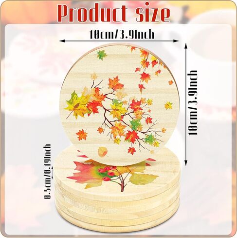 Hoolerry 6 Packs Fall Coasters for Drinks Autumn Maple Leaves Wood Drink Coaster Set Round Rustic Thanksgiving Coasters for Table Coffee Bar Coasters for Fall Home Party Decoration in Kuwait