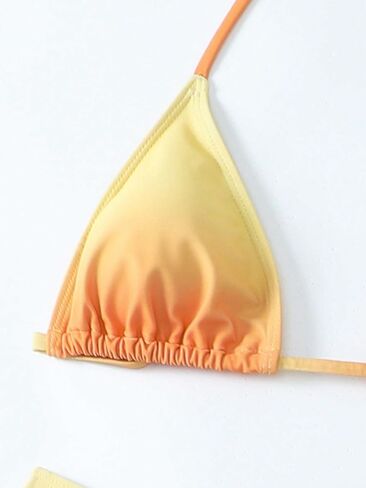 OYOANGLE Women's 3 Piece Ombre Triangle Halter Bikini Swimsuit with Ruffle Beach Skirts Cover Up in Saudi Arabia