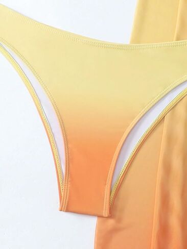 OYOANGLE Women's 3 Piece Ombre Triangle Halter Bikini Swimsuit with Ruffle Beach Skirts Cover Up in Saudi Arabia