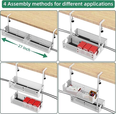 Multi-Model Under Desk Cable Management 2 Pack Metal Under Desk Wire Management Tray Clamp Mount Under Table Cord Management No Damage The Desk in Saudi Arabia