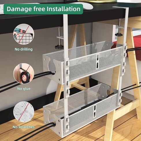 Multi-Model Under Desk Cable Management 2 Pack Metal Under Desk Wire Management Tray Clamp Mount Under Table Cord Management No Damage The Desk in Saudi Arabia