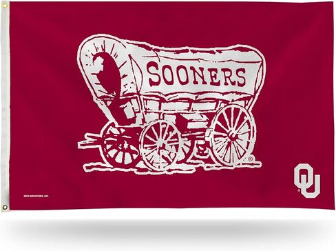 راية علم من Rico Industries NCAA Oklahoma Soners Boomer Schooner باللون الأحمر مقاس 3 × 5 بوصات على جانب واحد - داخلي أو خارجي - ديكور منزلي in Kuwait