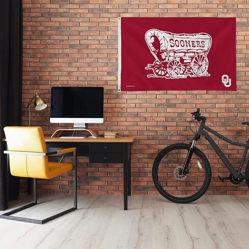 راية علم من Rico Industries NCAA Oklahoma Soners Boomer Schooner باللون الأحمر مقاس 3 × 5 بوصات على جانب واحد - داخلي أو خارجي - ديكور منزلي in Kuwait