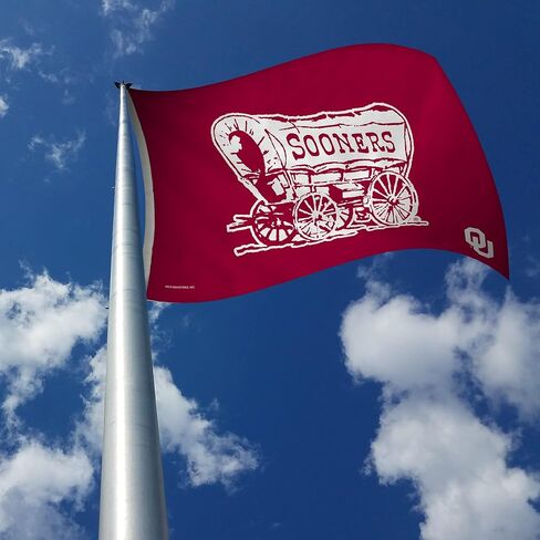 راية علم من Rico Industries NCAA Oklahoma Soners Boomer Schooner باللون الأحمر مقاس 3 × 5 بوصات على جانب واحد - داخلي أو خارجي - ديكور منزلي in Kuwait