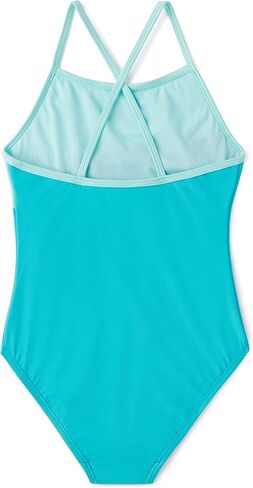 Speedo Girls' Shimmer Color Block One Piece Swimsuit (Big Kid) Scuba Blue, 14 in Saudi Arabia