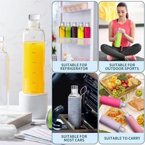 6 قطع من زجاجات العصير الزجاجية القابلة لإعادة الاستخدام سعة 18 أونصة مع 6 قطع من زجاجات المياه القابلة لإعادة الملء مع أغطية شفافة وزجاجات المشروبات الشفافة لملحقات عصارة الثلاجة in Kuwait