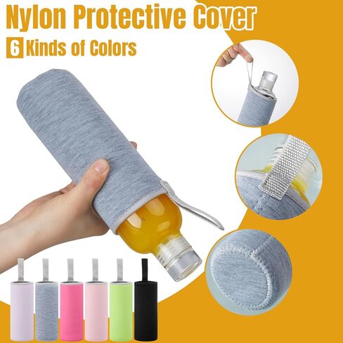 6 قطع من زجاجات العصير الزجاجية القابلة لإعادة الاستخدام سعة 18 أونصة مع 6 قطع من زجاجات المياه القابلة لإعادة الملء مع أغطية شفافة وزجاجات المشروبات الشفافة لملحقات عصارة الثلاجة in Kuwait