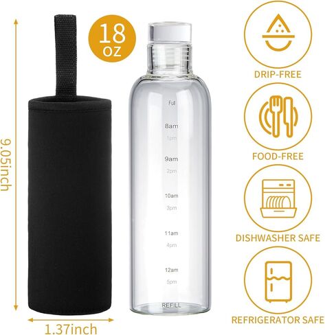 6 قطع من زجاجات العصير الزجاجية القابلة لإعادة الاستخدام سعة 18 أونصة مع 6 قطع من زجاجات المياه القابلة لإعادة الملء مع أغطية شفافة وزجاجات المشروبات الشفافة لملحقات عصارة الثلاجة in Kuwait