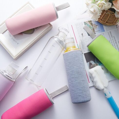 6 قطع من زجاجات العصير الزجاجية القابلة لإعادة الاستخدام سعة 18 أونصة مع 6 قطع من زجاجات المياه القابلة لإعادة الملء مع أغطية شفافة وزجاجات المشروبات الشفافة لملحقات عصارة الثلاجة in Kuwait