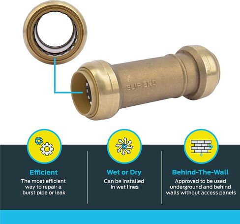 SharkBite 1 Inch Slip Coupling, Push to Connect Brass Plumbing Fitting, PEX Pipe, Copper, CPVC, PE-RT, HDPE, U3020LFA in Saudi Arabia