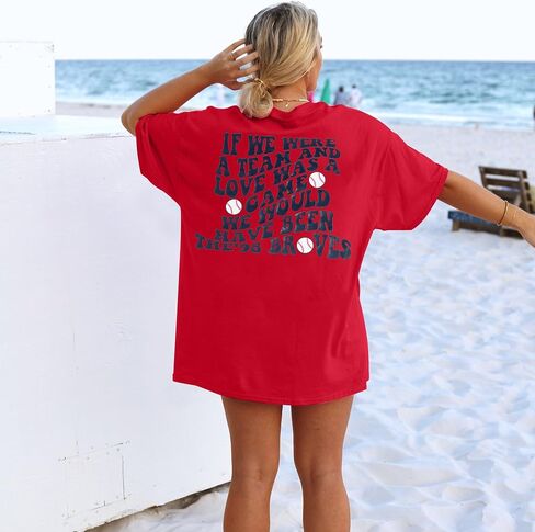VILOVE Braves Shirt Women Oversized Country Music Concert T Shirt Casual Short Sleeve Baseball Graphic Tees in Saudi Arabia