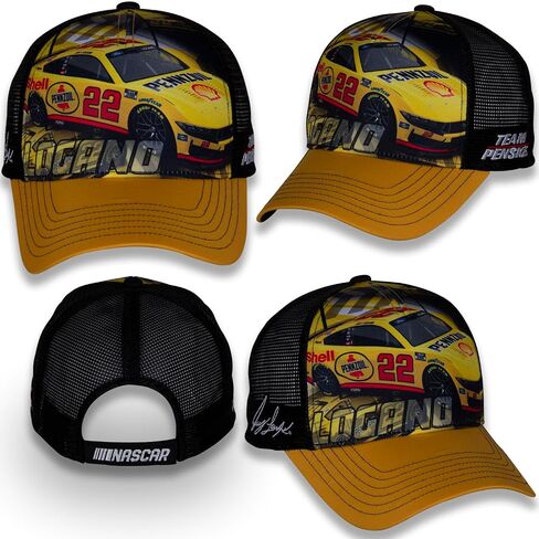 قبعة Joey Logano #22 NASCAR Pennzoil Racing Car ذات هيكل شبكي أصفر متسامي، باللون الأزرق in Saudi Arabia