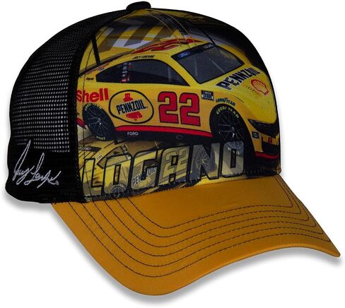 قبعة Joey Logano #22 NASCAR Pennzoil Racing Car ذات هيكل شبكي أصفر متسامي، باللون الأزرق in Saudi Arabia