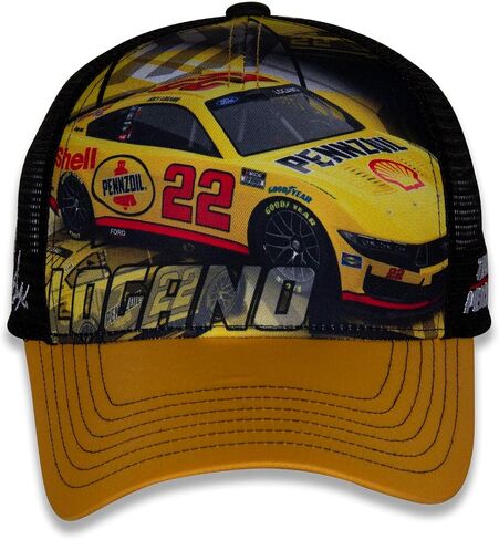 قبعة Joey Logano #22 NASCAR Pennzoil Racing Car ذات هيكل شبكي أصفر متسامي، باللون الأزرق in Saudi Arabia