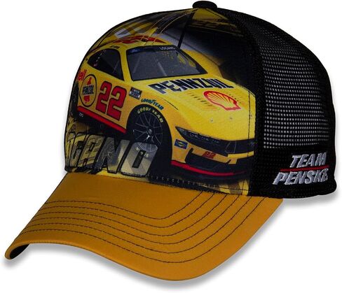 قبعة Joey Logano #22 NASCAR Pennzoil Racing Car ذات هيكل شبكي أصفر متسامي، باللون الأزرق in Saudi Arabia