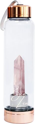 BenZen Rose Gold Crystal Water Bottle with Rose Quartz Inside - Leak Proof Bottle and Removable Crystal - 16oz 550ml in Saudi Arabia