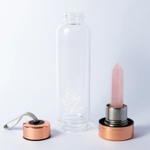 BenZen Rose Gold Crystal Water Bottle with Rose Quartz Inside - Leak Proof Bottle and Removable Crystal - 16oz 550ml in Saudi Arabia