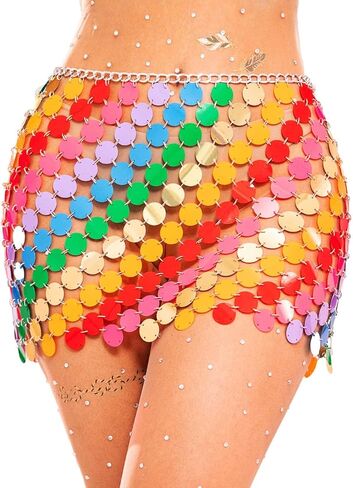 Asooll قوس قزح النقاط الترتر Chainmail تنورة الهذيان ديسكو الرقص الورك التنانير للنساء in Kuwait