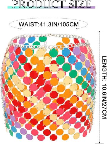 Asooll قوس قزح النقاط الترتر Chainmail تنورة الهذيان ديسكو الرقص الورك التنانير للنساء in Kuwait