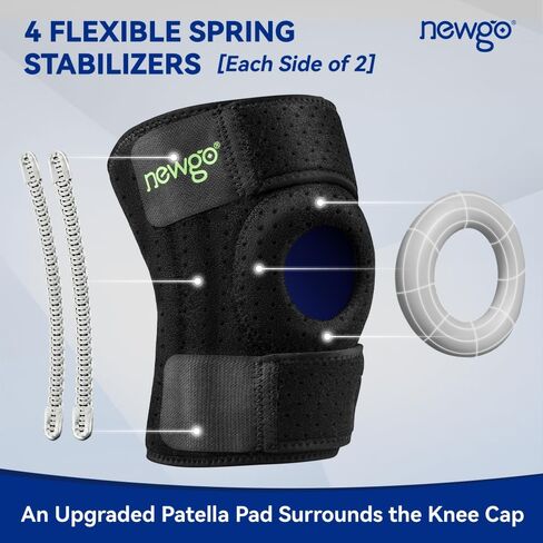 دعامة الركبة نيوجو مع مثبتات زنبركية جانبية ومنصات الرضفة لدعم آلام الركبة، وتمزق الغضروف المفصلي، والتعافي من الإصابات، والتمرين والتعافي السريع للرجال والنساء - 20.8 بوصة × 7.87 بوصة in Kuwait