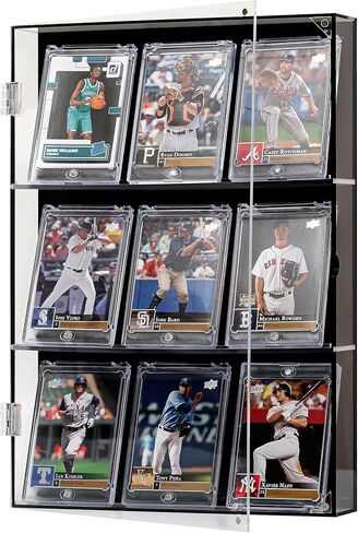 Acrylic Baseball Card Display Case, Trading Card Display Case with Magnetic Door, 9 Sports Card Display Frame Wall Mounted, for Football Basketball Hockey Trading Card Collection 14.4" x 10.9" x 1.9" in Saudi Arabia