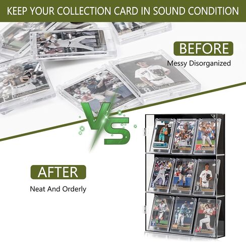 Acrylic Baseball Card Display Case, Trading Card Display Case with Magnetic Door, 9 Sports Card Display Frame Wall Mounted, for Football Basketball Hockey Trading Card Collection 14.4" x 10.9" x 1.9" in Saudi Arabia