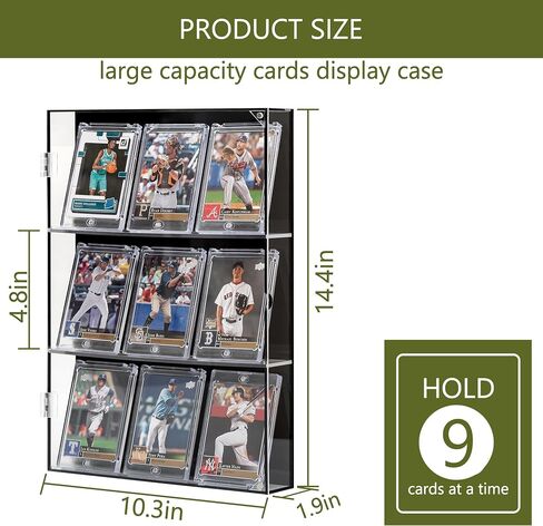 Acrylic Baseball Card Display Case, Trading Card Display Case with Magnetic Door, 9 Sports Card Display Frame Wall Mounted, for Football Basketball Hockey Trading Card Collection 14.4" x 10.9" x 1.9" in Saudi Arabia