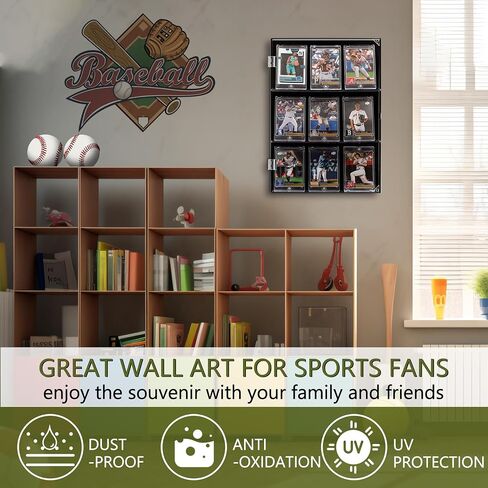 Acrylic Baseball Card Display Case, Trading Card Display Case with Magnetic Door, 9 Sports Card Display Frame Wall Mounted, for Football Basketball Hockey Trading Card Collection 14.4" x 10.9" x 1.9" in Saudi Arabia