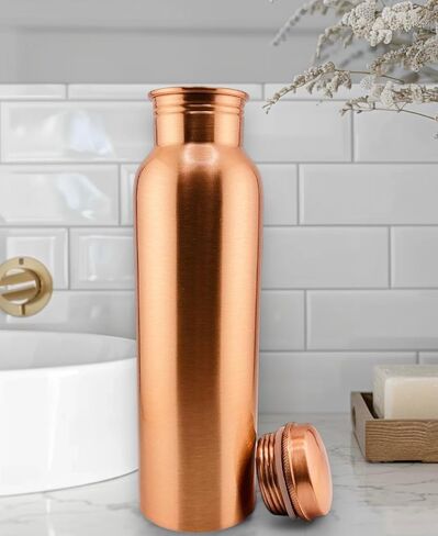 Premium Ayurvedic Handcrafted Plain Wide-Mouth Copper Water Bottle – Leak-Proof Cap, 100% Pure Copper, Eco-Friendly Design for Optimal Hydration. (Plain 32 Oz.) in Saudi Arabia
