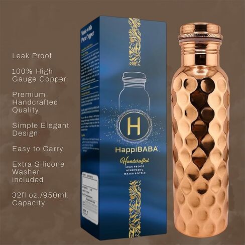 Premium Ayurvedic Handcrafted Plain Wide-Mouth Copper Water Bottle – Leak-Proof Cap, 100% Pure Copper, Eco-Friendly Design for Optimal Hydration. (Plain 32 Oz.) in Saudi Arabia