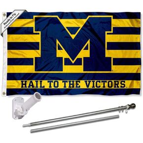 College Flags & Banners Co. Michigan Team University Wolverines Hail to The Victors Flag with Pole and Bracket Kit