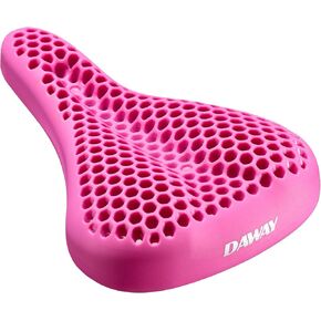 DAWAY S7 Gel Padded Bike Seat Cover - Comfortable Shock-Absorbing Honeycomb Bicycle Saddle Cushion for Men Women, Non-Slip, Easy to Clean, Fits for Peloton, Mountain, Road, Exercise Bike, Pink, 11"x7"