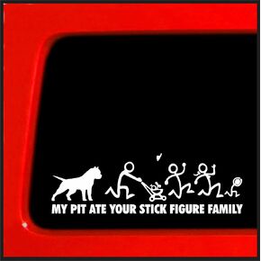 Sticker Connection | My Pit Ate Your Stick Figure Family | Pitbull Bumper Sticker Decal for Car, Truck, Window, Laptop | 2.7"x8" (White)