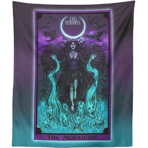 The Morrigan Death Tarot Card Tapestry - Pagan Witch Pastel Goth Wall Hanging Home Decor (60" x 50")