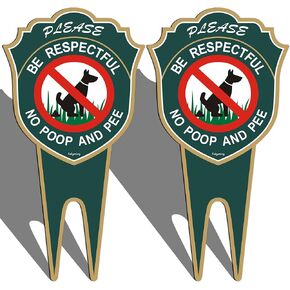 No Poop and Pee Dog Yard Signs 12" x 6"No Dog Poop Yard Signs Double Sided, Rust-Free Aluminum Please Be Respectful Signs, Weatherproof, Easy to Install, 2 Pack