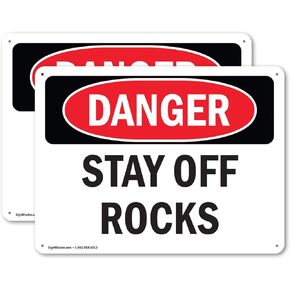 (2 Pack) Stay Off Rocks OSHA Danger Sign 14 Inch X 10 Inch Indoor/Outdoor Rust-Free Aluminum Metal Signs for Workplace, Workshop, and Construction Site, Made in the USA