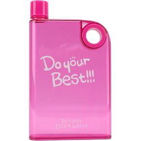 Zerodis Flat Water Bottle,420ml Portable Plastic Transparent Water Bottle A5 Plastic Memo Paper Travel Flask for School Activity Outdoor Gym Cycling Hiking ()