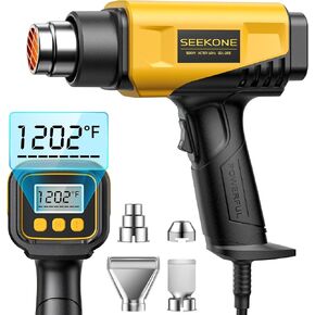 SEEKONE 1800W Heat Gun with LCD Digital Display Compact Design Hot Air Gun Variable Temperature Control 122℉~1202℉（50℃- 650℃）with Memory Function and 4 Nozzles for Crafts, Vinyl Wrap, Shrink Tubing