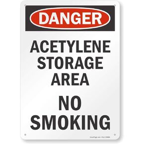SmartSign "Danger - Acetylene Storage Area, No Smoking" Sign | 10" x 14" Aluminum